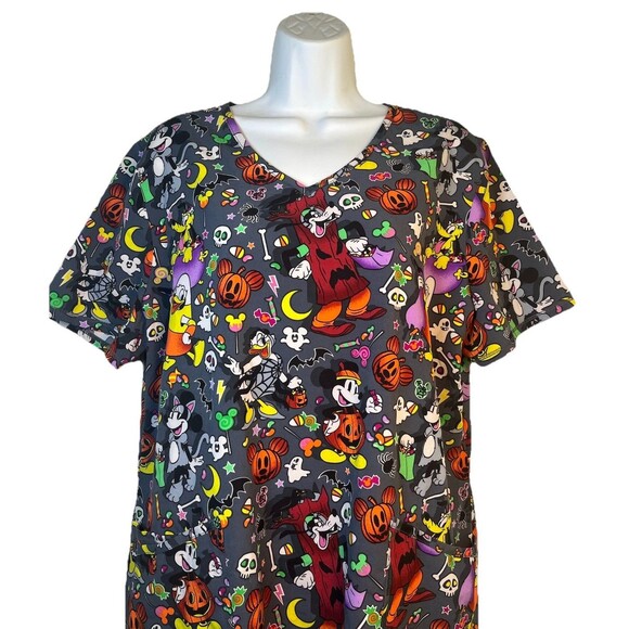 Disney Halloween Spooky Pumpkins Mickey & Minnie Squad Nurse Doctor Scrub Sz L - Picture 2 of 11